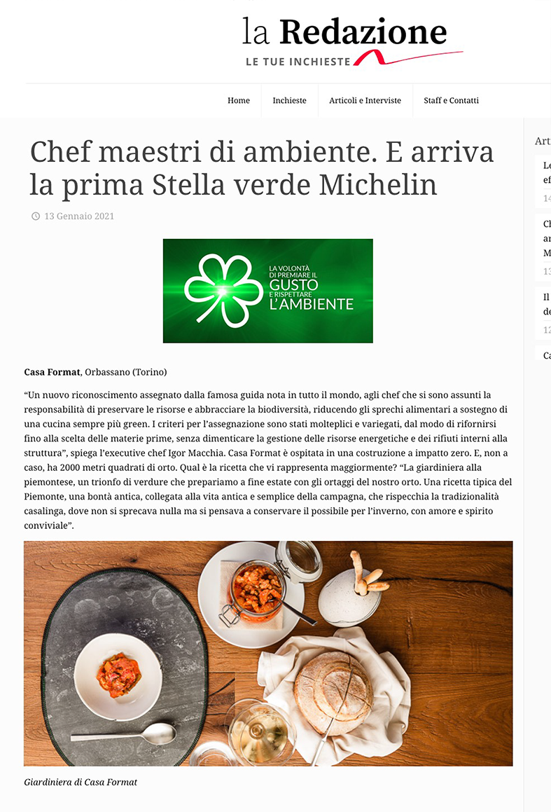 Chef maestri di ambiente. La Stella verde Michelin • Credenza Group